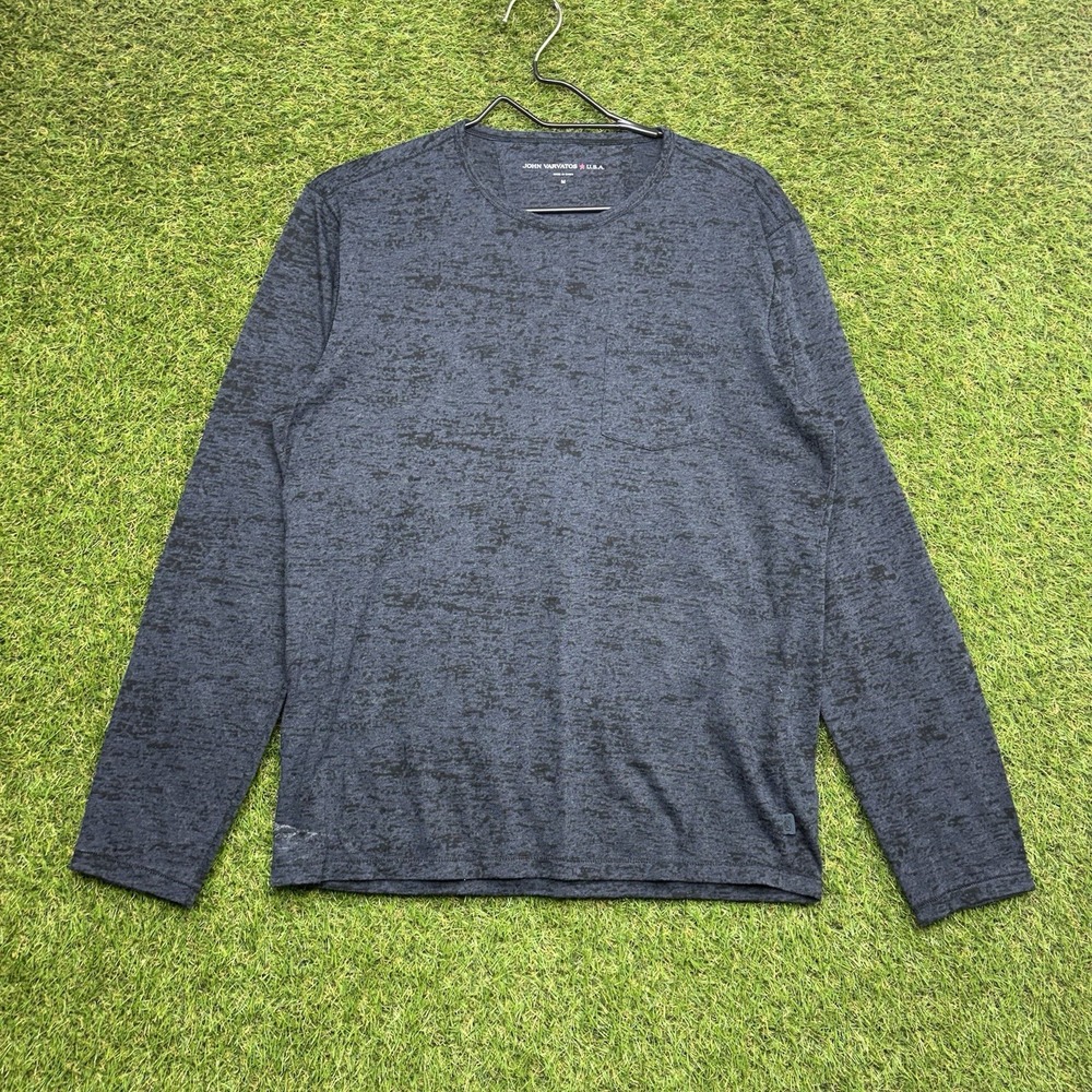 John Varvatos USA Shirt Mens Medium Blue Raglan Long Sleeve Heather Round Neck